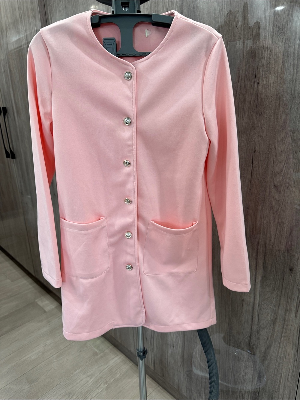 Women’s Pink Button-Front Coatigan with Patch Pockets